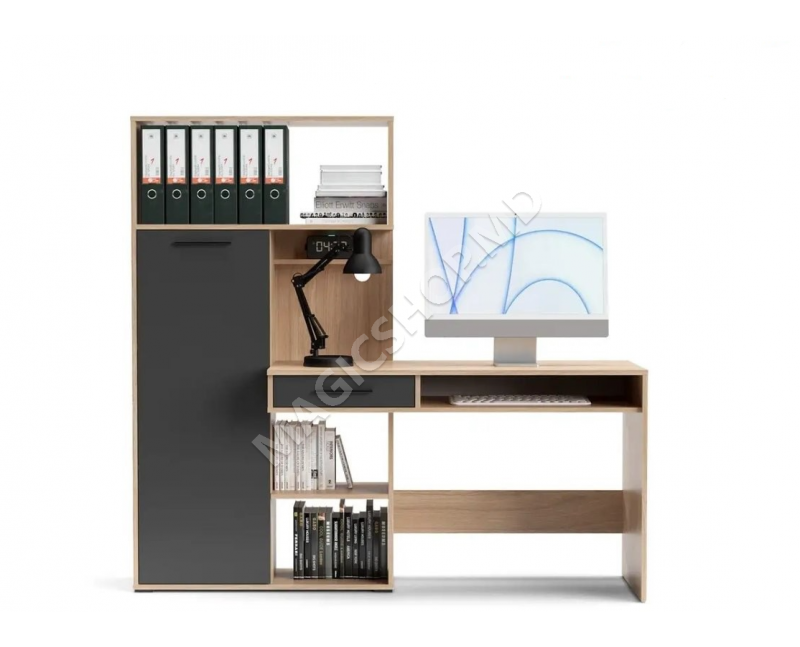 Стол письменный Hobbit 1я с пеналом 1д левый (дуб урбан янтарный / антарацит)