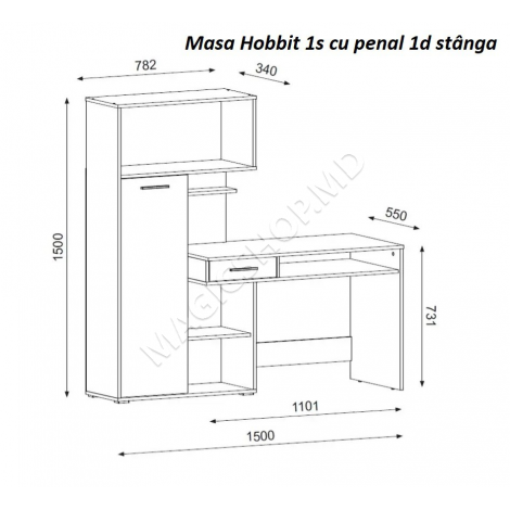 Стол письменный Hobbit 1я с пеналом 1д левый (дуб урбан янтарный / антарацит)