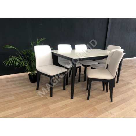 Set masă cu 6 scaune Rosalina Bej/Negru