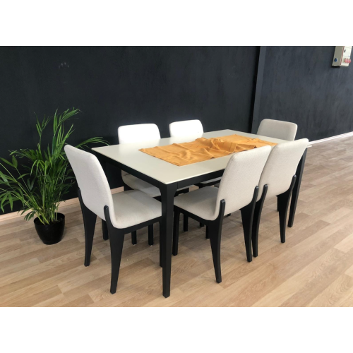 Set masă cu 6 scaune Rosalina Bej/Negru