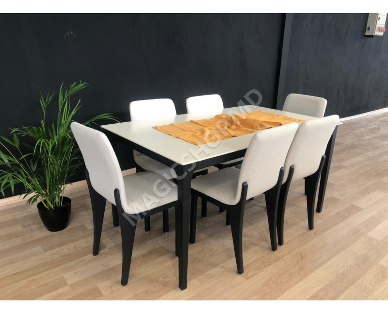 Set masă cu 6 scaune Rosalina Bej/Negru