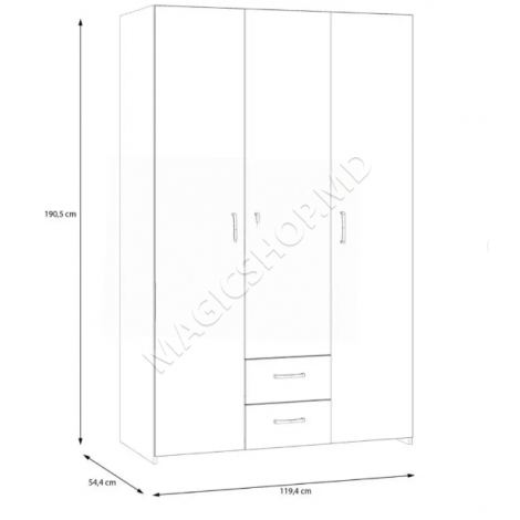 Dulap Fortuna Econobox 120x190 (Alb/Stejar Puccini)