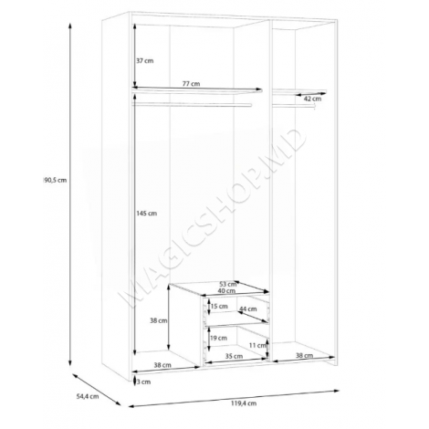 Dulap Fortuna Econobox 120x190 (Alb/Stejar Puccini)