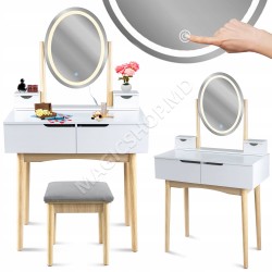 Туалетный столик JUMI со стулом и овальным зеркалом со светодиодной подсветкой