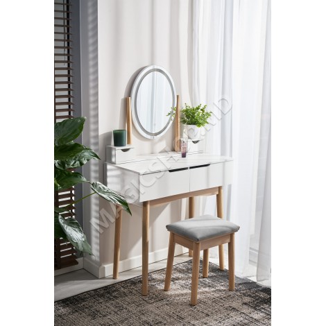 Туалетный столик JUMI со стулом и овальным зеркалом со светодиодной подсветкой