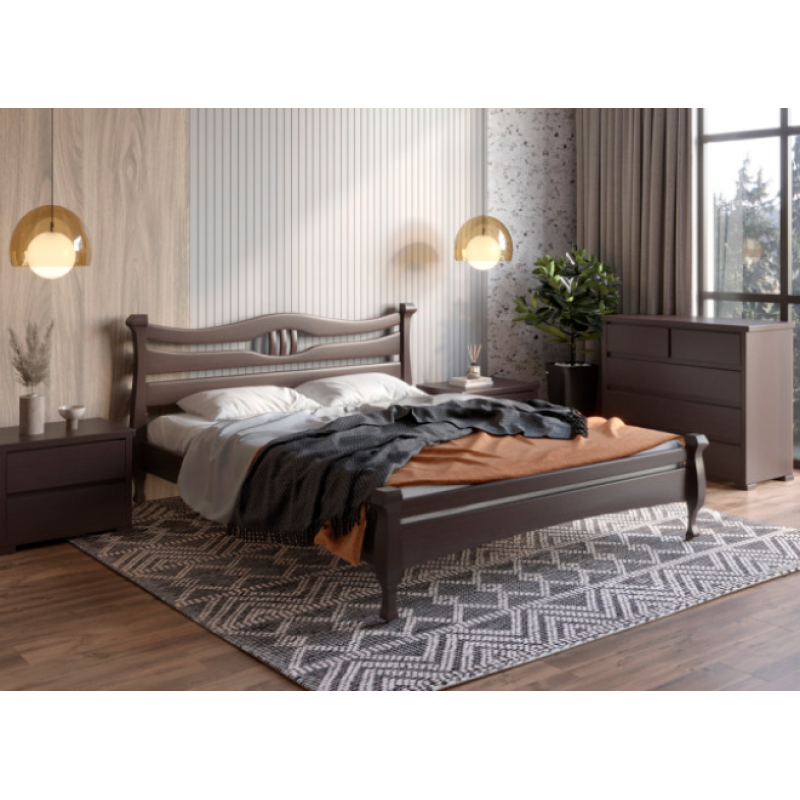 Pat din lemn natural MaxDiMob Krono 160x200 cm (alb; venge)