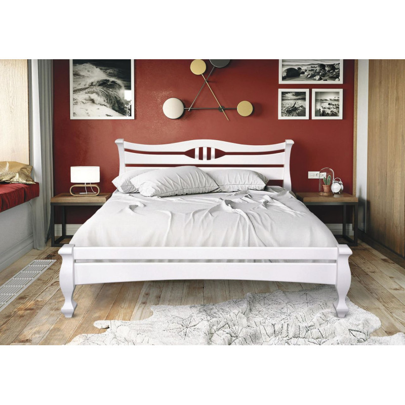 Pat din lemn natural MaxDiMob Krono 140x200 cm (alb; venge)