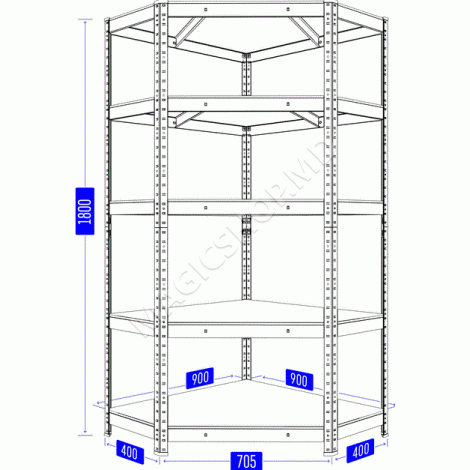 Raft metalic de depozitare Nex Budget 1800x900x400x705 mm, 5 rafturi MDF, colț, Antracit
