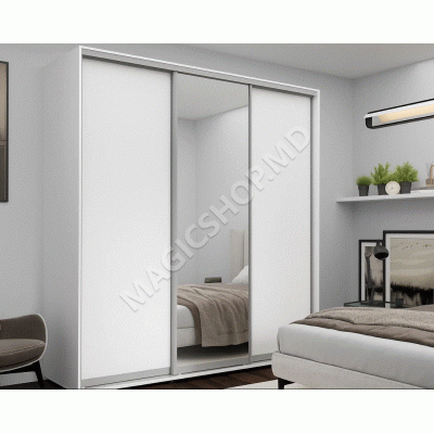 Dulap cu uși glisante 1xOglinda + 2xPAL, Alb 220x60x220 cm
