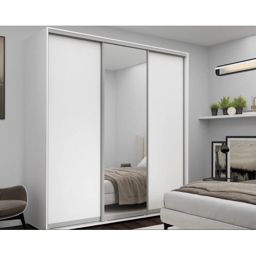 Dulap cu uși glisante 1xOglinda + 2xPAL, Alb 220x60x220 cm