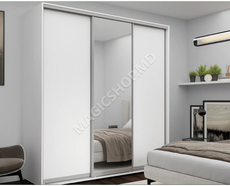 Dulap cu uși glisante 1xOglinda + 2xPAL, Alb 220x60x220 cm
