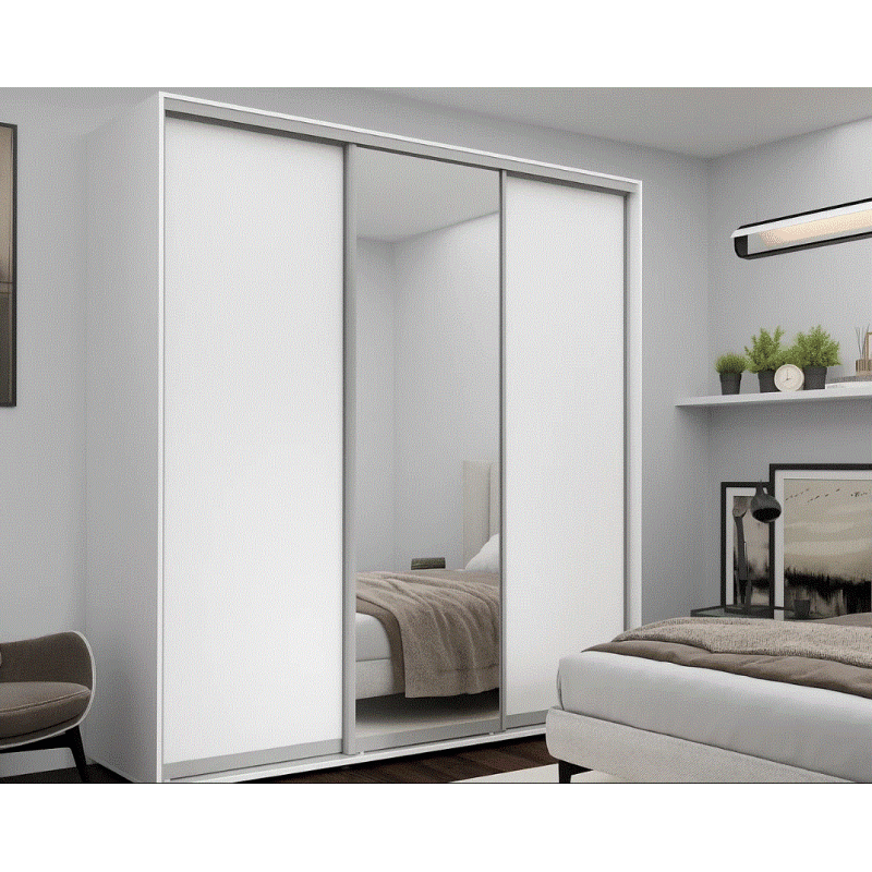 Dulap cu uși glisante 1xOglinda + 2xPAL, Alb 220x60x220 cm