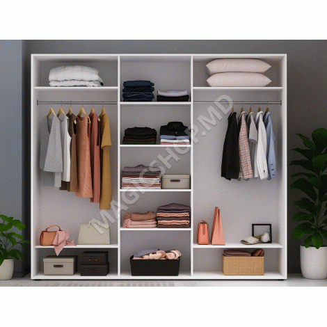 Dulap cu uși glisante 1xOglinda + 2xPAL, Alb 220x60x220 cm