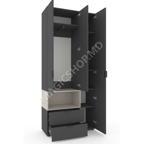 Dulap cu usi batante Nex Home A002L, 100x42x230 cm, Anthracit/Cashmere