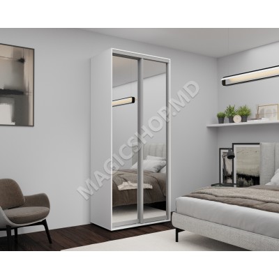 Dulap cu uși glisante Oglinda 100x60x220 cm alb, sonoma