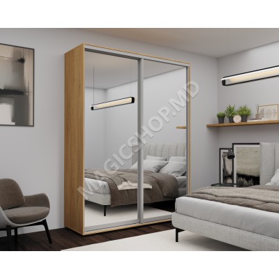 Dulap cu uși glisante Oglinda 180x60x240 cm alb, sonoma, wenge