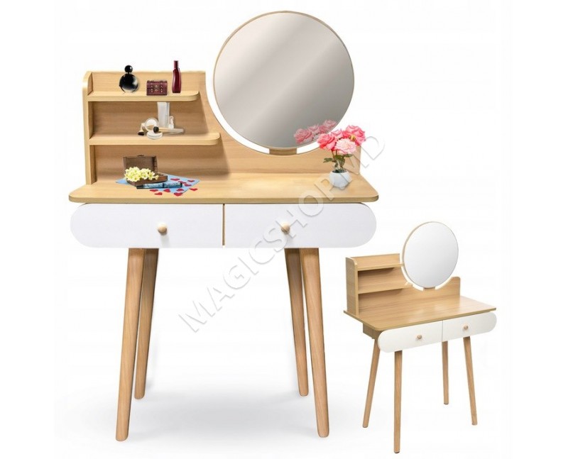 Туалетный столик Scandi с круглым зеркалом белый/дуб Artisan