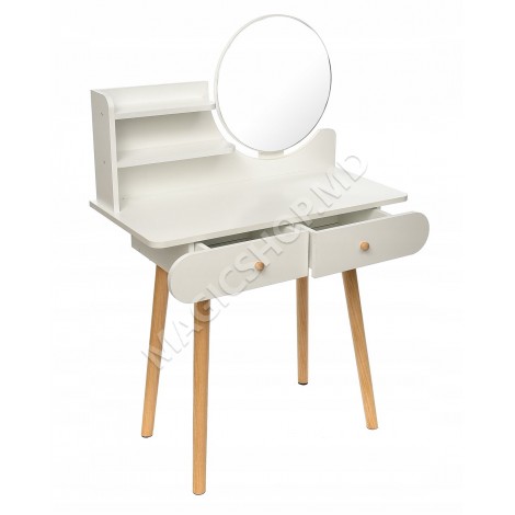 Туалетный столик Scandi с круглым зеркалом белый/дуб Artisan