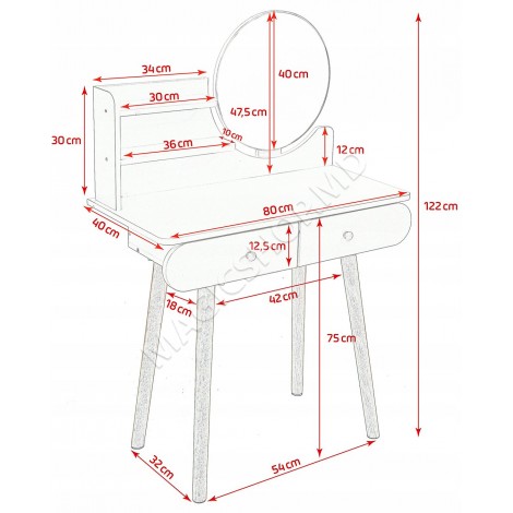 Туалетный столик Scandi с круглым зеркалом белый/дуб Artisan