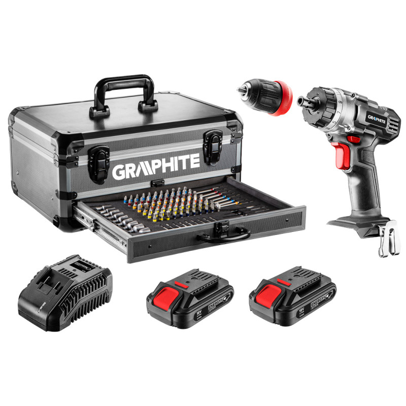 Masina de insurubat / gaurit cu acumulator 2 x 18 V. 2 Ah + 109 accesorii GRAPHITE Energy+ 58G022-PS15