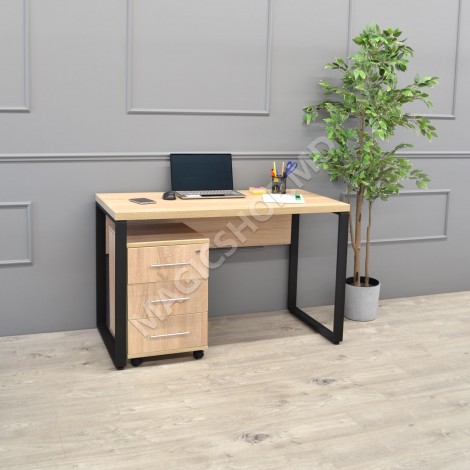 Офисный стол B-120 (120×60)~Sonoma, трюфель/чёрный