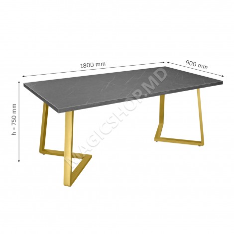 Masă FRIDA Marmură Neagră+Golden Legs 180×90