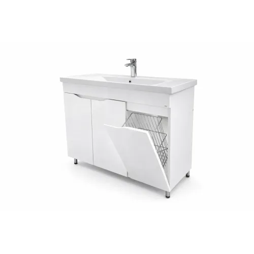 Mobilier baie Print cu cos pentru rufe Alb 100 cm