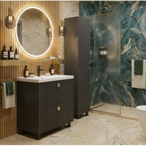 Mobilier baie cu lavoar Toledo negru și două sertare - 60  cm