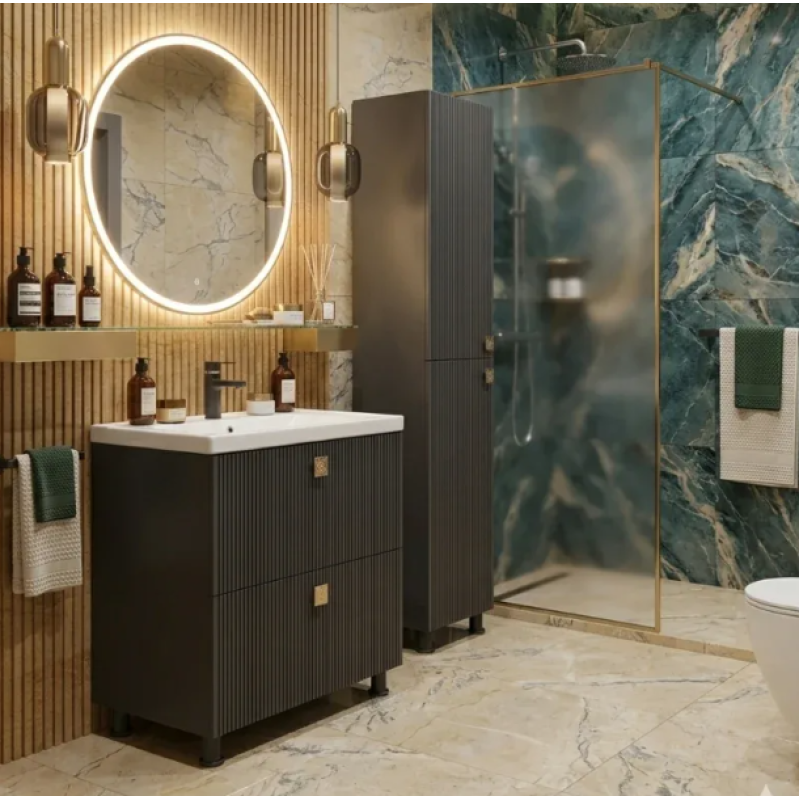 Mobilier baie cu lavoar Toledo negru și două sertare - 60  cm