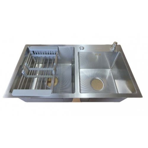 Chiuvetă Backer Duo 750-41047 Inox + coș, dozator de săpun, sifon