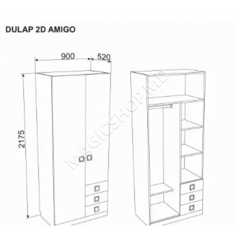 Гардероб Ambianta Amigo 217x51,6x90 см серый