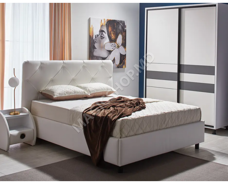Кровать Ambianta Cristal 140x200 см, Белый, Бежевый, Серый, Коричневый, Фунго