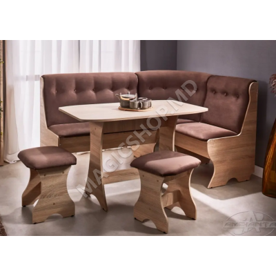 Bancă de colţ Ambianta Cleo-2 Eco + 2 tabureti + masa