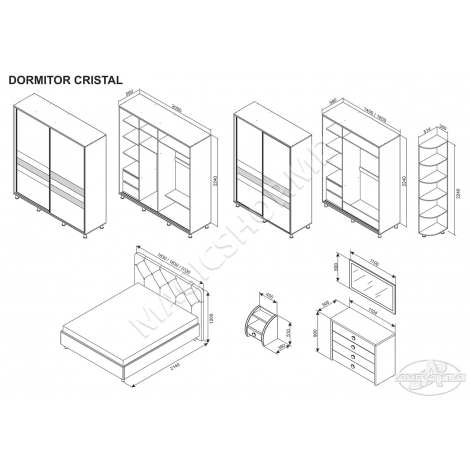 Set dormitor Ambianta Cristal Sonoma inchis (Pat 1,4 m)