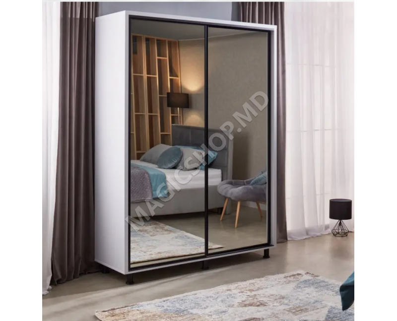 Dulap Ambianta Havana 120x224x58 cm, Alb, Sonoma Inchis, Grafit