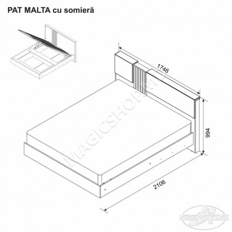 Кровать Ambianta MALTA, cu somniera, Кремона-Графит 160x200 cm