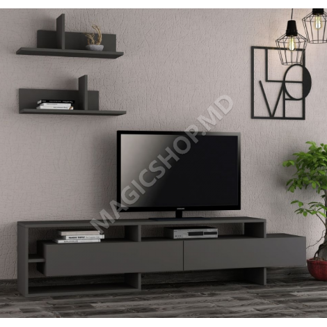 Comoda GARA TV cu 2 polițe, albă, antracit, mocha