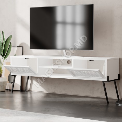 Comoda / Consola NAIVE TV, alb; stejar
