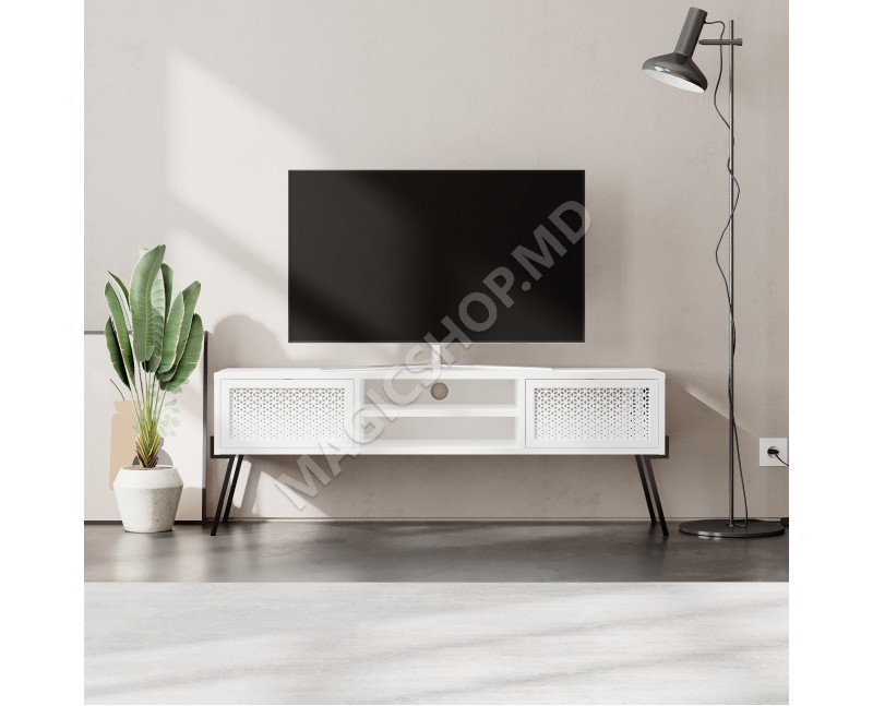 Comoda / Consola NAIVE TV, alb; stejar