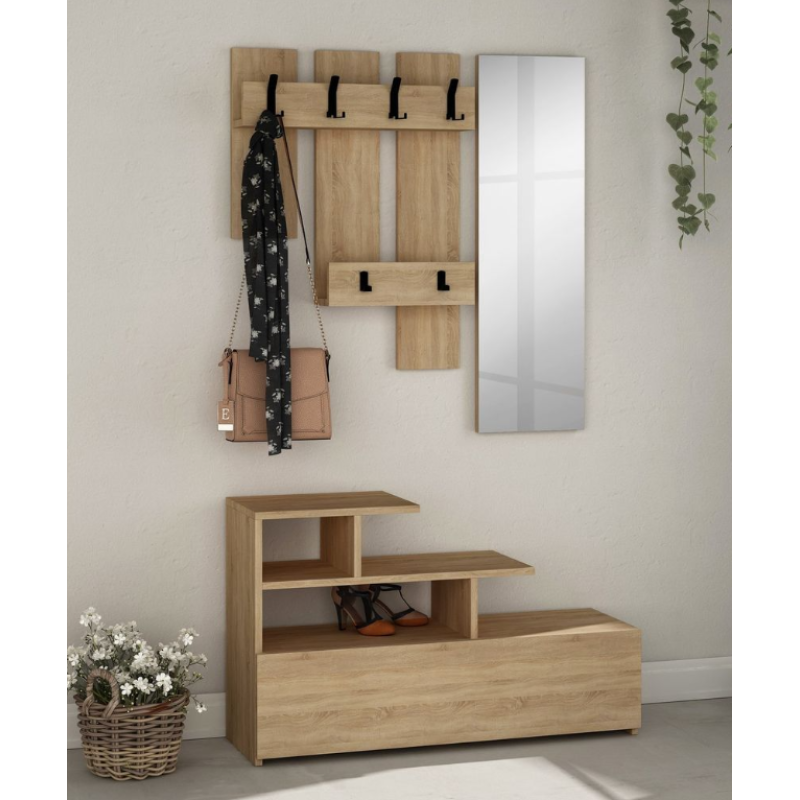 Mobilier antreu - Set pantofar cu oglindă și cuier VESTY